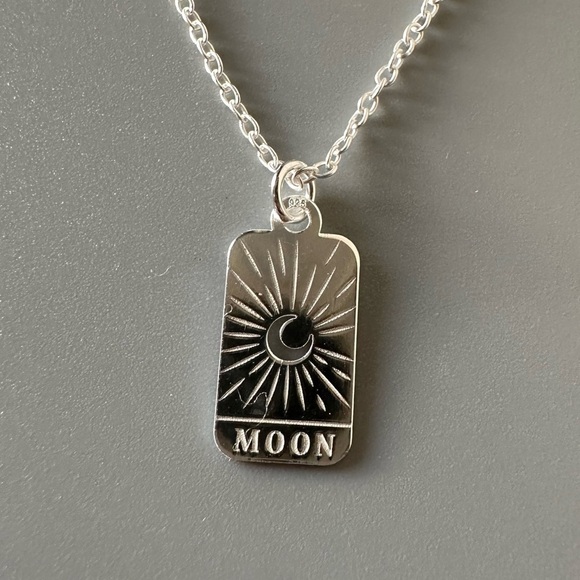 Sterling Silver Celestial Moon Tag Necklace – Dainty Minimalist Pendant - Picture 3 of 11